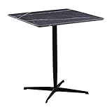 WeHome - Bar Tavolo Moderno 70x70 in Legno MDF 18mm, Da Esterno Con Gamba a Colonna e Base a Stella, Quadrato Per Ristoranti e Bistrot, Effetto Marmo (Grigio Scuro)