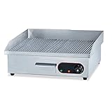 Ristoattrezzature Fry Top Griglia Elettrico da Banco - Professionale - Acciaio Inox - Piastra Rigata - 3 kW - 55x45x23h cm