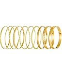 TPZORJX 10pcs braccialetti rigidi da donna, Acciaio Inossidabile, set di braccialetti indiani Placcati Oro 14K, bohémien, vintage, regolabili, impilabili, gioielli da braccio per feste di nozze