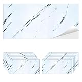MAKA Piastrelle Adesive Bagno PVC Rivestimento Cucina Mattonelle Paraschizzi per Parete Pannello Finto Marmo Lastre Decorative Muro Alta Risoluzione Impermeabile (Marmo Bianco, 12 pezzi - 2.1mq)