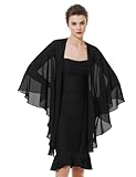 BEAUTELICATE Scialle Stola di Chiffon Donna Elegante Cerimonia Sciarpe Coprispalle Donna Estivo per Nozze Sposa Festa Matrimonio (Nero,Taglia unica)