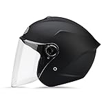 LIONCIANO Metà Aperto Faccia Casco Del Motociclo Con Visiera Riflettente，Casco Modulare Scooter，l'Anti-Collisione Protegge La Sicurezza Stradale Degli Utenti(Nero Opaco)
