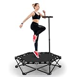 Trampolino fitness per casa, portata 150 kg, diametro 106 cm, trampolino pieghevole con manico regolabile, allenamento cardio Trainer per adulti, esercizi indoor per bambini e adulti
