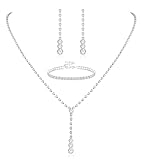 Dimaday Set di gioielli da sposa in argento Bracciale con collana di strass Orecchini pendenti per la sposa Damigella d'onore Cristallo Cubic Zirconia Gioielli da sposa