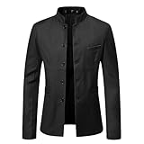 Generisch Giacca autunnale leggera da uomo Dunnne Business Giacca da montagna – Slim Fit elegante giacca casual – colletto alto cardigan con bottone, Nero , L