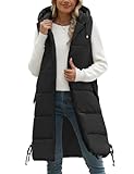Tuopuda Smanicato Donna Lungo Zip Vest Gilet Elegante Cappotti Autunno Invernale Giacche Fleece Cardigan Felpe Scollo a V Top Senza Manica Regalo, Nero, M
