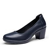DREAM PAIRS Scarpe con Tacco Largo Eleganti Comode da Donna Décolleté con Tacco Alto Classico Décolleté in PU da Lavoro,Size 38,Blu/Blu Marino,SDPU2230W-E