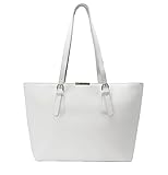 David Jones - Borsa Tote a Spalla Tracolla Shopper Grande Capacità Donna - Manico Lungo PU Pelle - Capiente A4 - Shopping Bag Sacchetto a Mano per Lavoro, Ufficio Scuola Viaggio - Bianco