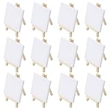 BUCOMTU 12 Mini Cavalletti, tela 10 x 10 cm, cavalletto in legno massello 15 x 8 cm, treppiede pieghevole, pannello di creazione dipinto a mano fai da te, esposizione di pittura/arte per bambini