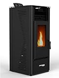 Stufa a Pellet 10kW ad Aria Ventilata Rodi Riscaldamento Alta Efficienza 100mq (Nero)