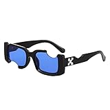 courti Occhiali da Sole rettangolari di Design con Montatura Piccola per Esterni Estivi Occhiali da Sole con Foro Hip-Hop Personalizzati per Uomo e Donna,Nero/Blu