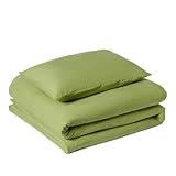 Amazon Basics Set Copripiumino Singolo in Microfibra Spazzolata, Extra Morbido con Trama Naturale, 2 Pezzi, copripiumino da 135 x 200 cm e 1 federa da 50 x 80 cm, Verde