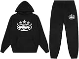 Silver Basic Tuta da jogging da uomo Y2K CTZ Tuta ampia con cappuccio Hip Hop Set da 2 Pezzi con Top Casual E Tuta Sportiva S,BlackStar-1