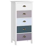 HOMCOM Cassettiera Camera da Letto 5 Cassetti Colorati, Como Camera da Letto con Maniglie in Metallo, Cassettiera Salvaspazio per Ingresso, Soggiorno e Corridoio, 45x30x95.4 cm, Multicolore