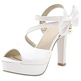 MJIASIAWA Plateau Tacco Alto Donna Peep Toe Con Cinturino Alla Caviglia Bows Sposa Sandali Eleganti Bride Formal Vestito Scarpe Bianco Numero 39 EU/40 Asiatico