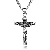 Goowafur Collana Gesù da Uomo,Crocifisso di Gesù Cristo in Lega di Zinco | Collana estetica Elegante Fatta a Mano con Croce di Gesù per la Festa del papà, Regali di Compleanno