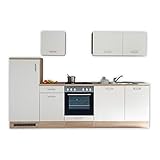 Stella Trading ANDY, Cucina elegantea senza elettrodomestici, in simil rovere Sonoma e bianco opaco, grande cucina componibile molto capiente, 280 x 195 x 60 cm (L x A x P)