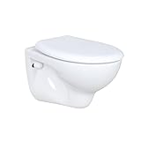 WC sospeso da parete, in ceramica sanitaria, con coperchio Soft-Close (abbassamento automatico), da parete e salvaspazio, uscita orizzontale, 35 x 36 x 50 cm, bianco