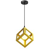 iDEGU Lampadario a sospensione moderno a Forma di Cubo Stile Geometrico E27 Lampada da Soffitto Vintage in Metallo per camera da letto, soggiorno, ristorante - 16cm, Giallo