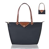 BOJLY Borsa tote da donna, elegante, impermeabile, in nylon, borsa a tracolla con manico superiore, borsa pieghevole da spiaggia, borsa da viaggio per lavoro, shopping, scuola, Grigio scuro, Large