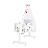 roba Set culla completo Adam e Eule - 40 x 90 cm - con Cuscino, Coperta, Materassino e Giostrina - Funzione Dondolo e di Blocco - Attrezzatura Inclusa - Legno Laccato Bianco