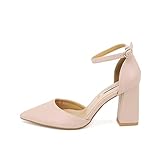 QUEEN HELENA Décolleté Scarpe con Tacco Medio Eleganti a Punta Chiusa con Cinturino Donna ZM6045 (ZM9002 Nude, Numeric_38)