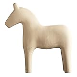 Tissting Statuetta di Cavallo in Legno di Pino Dipinta a Mano Beige 16.5x18cm Decorazione Desktop - Scultura Artigianale per Casa Ufficio Hotel Libreria Caminetto Natale Capodanno