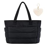 Aucuu Borsa Tote Puffer, Grande Borse a spalla Puffy, Borsa Tote Leggera e Soffice, Trapuntata Leggera Borse a tracolla, Borsa a Mano per Università Lavoro Viaggi, Nero(35 * 26 * 14cm)