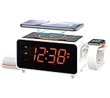 Radiosveglia, Caricabatterie Wireless Bluetooth 15 Watt, Porta USB, Doppia Sveglia Dock di Ricarica, Snooze, Sveglia Digitale Dimmerabile, Display da 1,4 Pollici Luce Notturna Led Arancio iTOMA CKS209