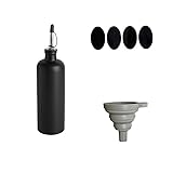 EVIYI Bottiglia dispenser per olio in ceramica, colore sottosmalto, 500 ml, con beccuccio versatore ed etichette in PVC (nero)