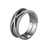 KONFEN Anello Uomo, Vichingo Intagliati Regolabile, Anelli Aperti Vintage Hip Pop Gothic Punk Classic Gioielli dalla Struttura Pollice Mignolo Unica, Argento