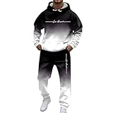 Foweknow Tuta da jogging da uomo Los Angeles con cappuccio + pantaloni da jogging tracksuit in due pezzi, lunga e larga, per uomo, colore sfumato, Y2K Streetwear casual, abbigliamento sportivo, Nero