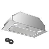 KICHPOWER Cappa Aspirante 52cm, Cappa da incasso 300m³/h Motore silenzioso, 3 livelli di potenza, Aria di scarico/ricircolo con filtro a carboni attivi, Illuminazione LED, Aspiratore cappa cucina