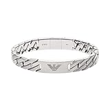 Emporio Armani Bracciale da uomo in acciaio inossidabile con chiusura a moschettone, a cursore o a magnete, Grigio argento