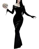 YAOBAOLE Deguisement Halloween - Abito da cocktail, stile gotico, da donna, con spacco e spalle scoperte, Nero , XL