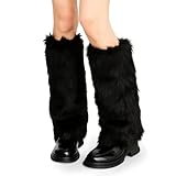 DOKRIN Scaldamuscoli da donna,Scaldamuscoli in pelliccia da donna, copristivali in morbida pelliccia sintetica, calzini caldi da donna fino al ginocchio (nero 40 cm)