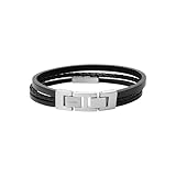 Fossil Bracciale Da Uomo Vintage Casual, Lunghezza: 180 mm - 195 mm Bracciale In Pelle Nera, JF03322040