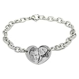 Generico Braccialetto Cuore con Foto | Bracciale Donna in Acciaio con immagine Incisa Personalizzata | Regalo Fotoincisione su Cuoricino Gioiello