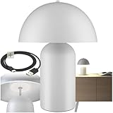 TecTake® Piccola Lampada da Tavolo Retro, Design a Fungo anni '70, Dimmerabile, Illuminazione Antiabbagliamento, Acciaio Robusto, Interruttore Touch, 40W - Bianco
