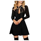 ORANDESIGNE Vestito Donna Elegant Corto Cerimonia Abito Sera Manica Lunga Mini Vestito Aderente Tubino Casual Moda Vintage Festa da Sera Vestitino C Nero L