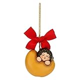 THUN - Addobbi Natalizi, Angelo su Luna in Ceramica Decorata a Mano, Versione Piccolo - Idea Regalo Natale 2022-5.2x4x4.8 cm h