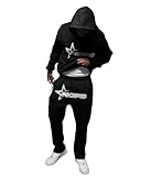 tinetill Tuta Uomo con Lettere Stampa Set Sportivo Y2K Tuta da Jogging Hip Hop Felpe con Cappuccio e Pantaloni da Jogging Top Larghi e Pantaloni Sportivi Tuta per Il Tempo Libero da 2 Pezzi