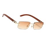 MEGAVOW Occhiali da sole Rettangolari senza Montatura, Cordino per Occhial, Montatura in Legno Occhiali da Sole, Protezione UV400, Moda Retrò