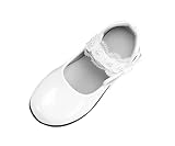 VASHCAME-Scarpe Mary Jane Eleganti per Ragazze Ballerine Basse con Fiocco Pizzo per Matrimonio, Festa, attività, Scuola Bianco 26