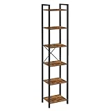 VASAGLE Scaffale a 6 Ripiani, Libreria per Ufficio, Studio, Soggiorno, Camera da Letto, 30 x 40 x 186 cm, Stile Industriale, Marrone Vintage e Nero Inchiostro LLS101B01