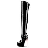 Aachcol Sopra il Ginocchio Spillo Stivali Piattaforma Stivali Alti Fino Alla Coscia Rotonda Punta Cerniera Sexy Dress Alto High Tacco Heel Stivali Nero 39 EU