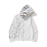 FDTURES 24ss Coppia alla Moda Casual Top BAP Japanese Trendy Brand Shark Head Splicing Night Light Uomo E Donna Felpa con Cappuccio Zip Felpa-color1||M