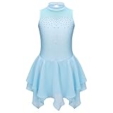 TiaoBug Abito da Pattinaggio Artistico Bambina Vestito da Balletto Leotard Vestito Pattinato Ballerina Pattinatrice Ragazza Body Danza Classica Allenamento 4-14 Anni Azzurro I 9-10 anni