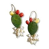 Orecchini con fico d'India in ceramica e perle di fiume