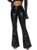 HAWILAND Pantaloni in Pelle da Donna Bootcut a Vita Alta - Leggings Flared Imity, Zampa Elefante, Outfit da Festival, Nero, L